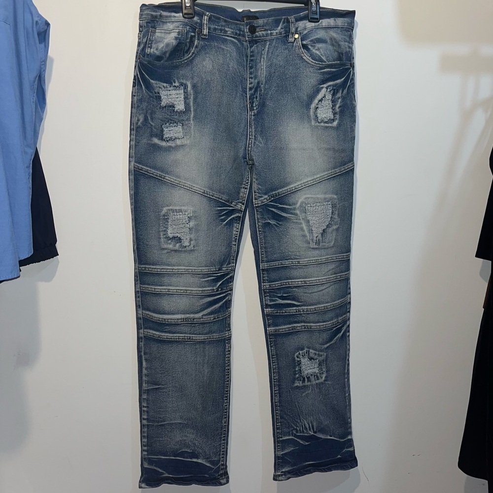 Reason Men's Relaxed Fit Distressed Denim Jeans 38x31